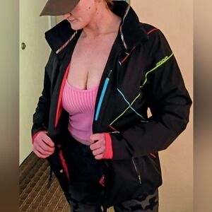 Roxy Black Ski Jacket with Pink and Blue Highlights